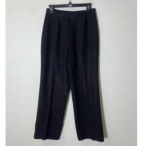 Casual Corner Black Wide Leg Small Stripes Slacks Front Zipper Sz 6